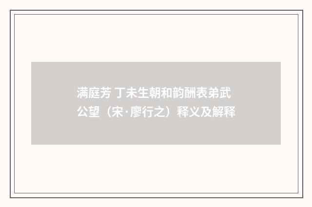 满庭芳 丁未生朝和韵酬表弟武公望（宋·廖行之）释义及解释