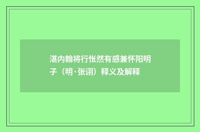 湛内翰将行怅然有感兼怀阳明子（明·张诩）释义及解释