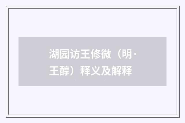 湖园访王修微（明·王醇）释义及解释