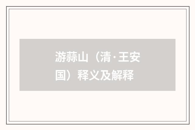 游蒜山（清·王安国）释义及解释