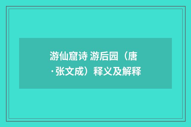游仙窟诗 游后园（唐·张文成）释义及解释