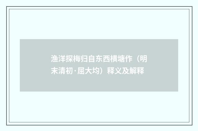 渔洋探梅归自东西横塘作（明末清初·屈大均）释义及解释