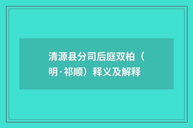 清源县分司后庭双柏（明·祁顺）释义及解释