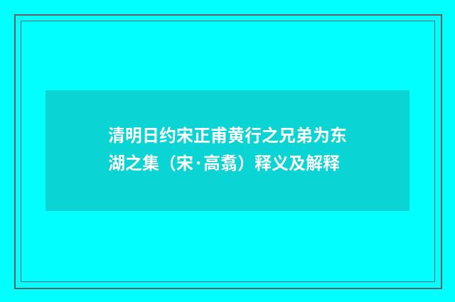 清明日约宋正甫黄行之兄弟为东湖之集（宋·高翥）释义及解释