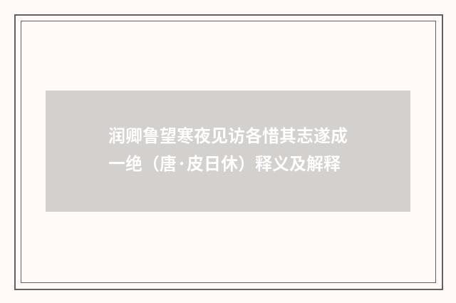 润卿鲁望寒夜见访各惜其志遂成一绝（唐·皮日休）释义及解释