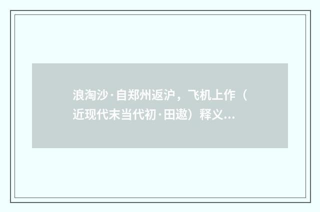 浪淘沙·自郑州返沪，飞机上作（近现代末当代初·田遨）释义及解释