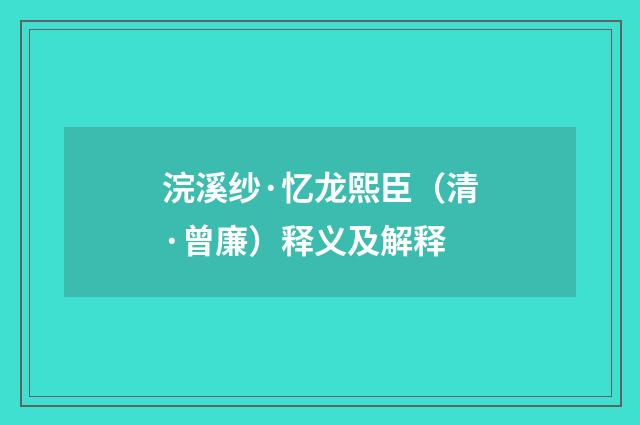 浣溪纱·忆龙熙臣（清·曾廉）释义及解释