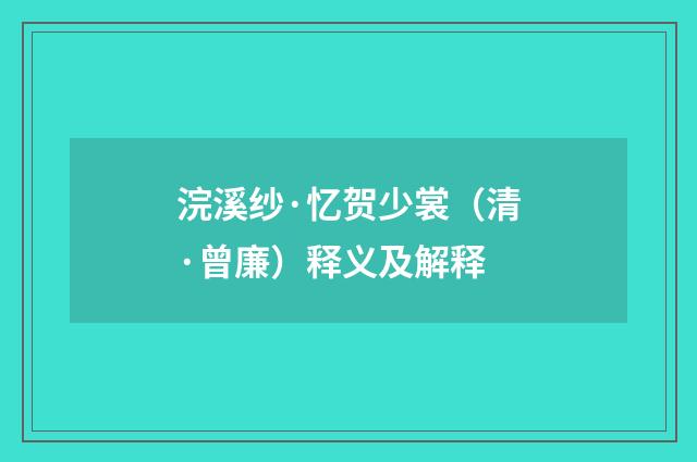 浣溪纱·忆贺少裳（清·曾廉）释义及解释