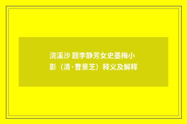 浣溪沙 题李静芳女史墨梅小影（清·曹景芝）释义及解释