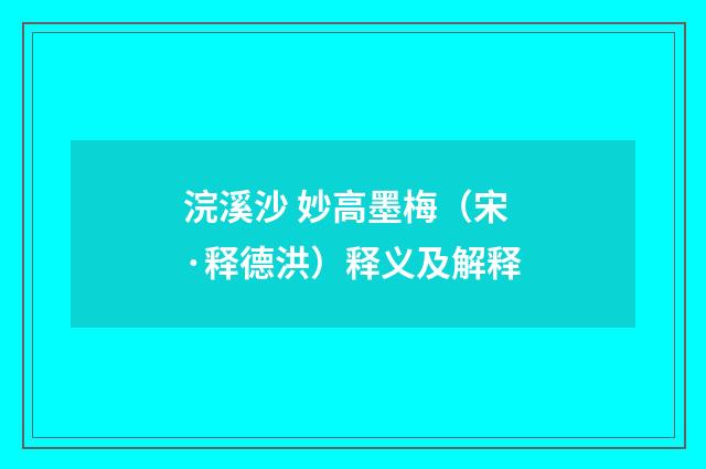 浣溪沙 妙高墨梅（宋·释德洪）释义及解释