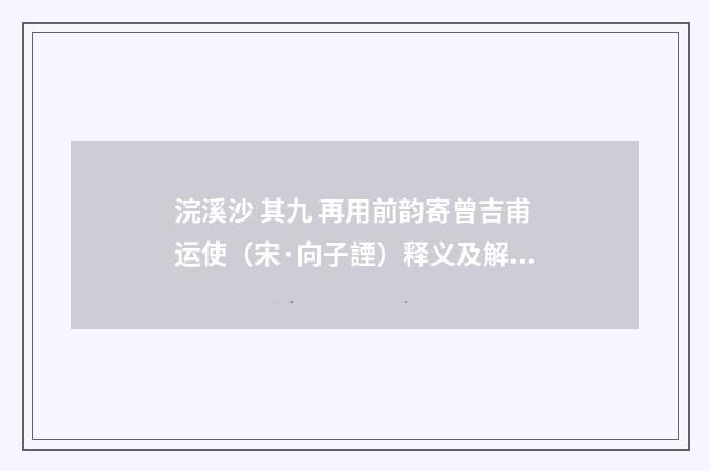 浣溪沙 其九 再用前韵寄曾吉甫运使（宋·向子諲）释义及解释