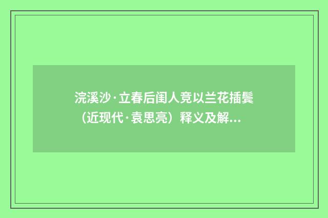 浣溪沙·立春后闺人竞以兰花插鬓（近现代·袁思亮）释义及解释
