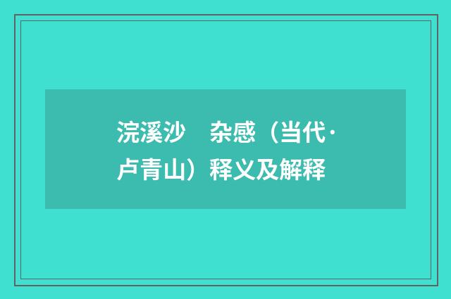 浣溪沙　杂感（当代·卢青山）释义及解释