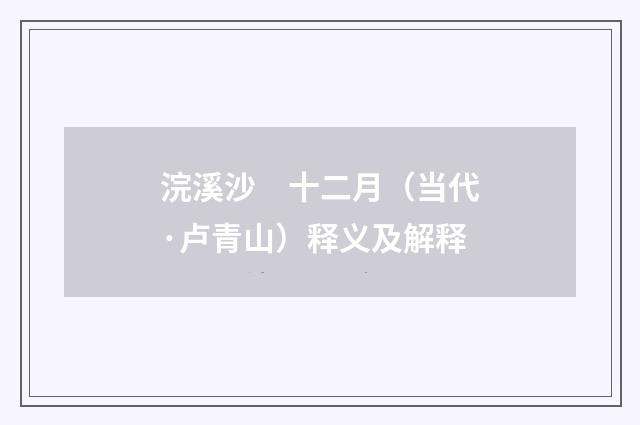 浣溪沙　十二月（当代·卢青山）释义及解释