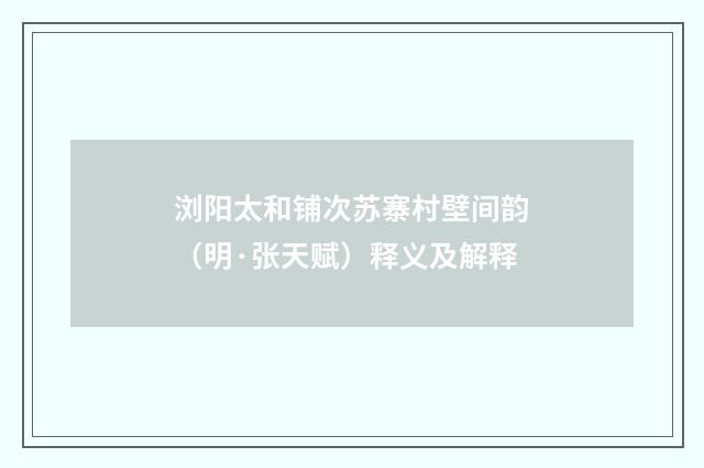 浏阳太和铺次苏寨村壁间韵（明·张天赋）释义及解释