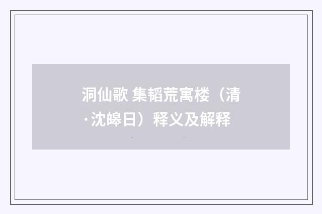 洞仙歌 集韬荒寓楼（清·沈皞日）释义及解释