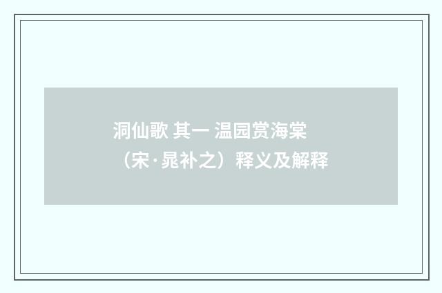 洞仙歌 其一 温园赏海棠（宋·晁补之）释义及解释