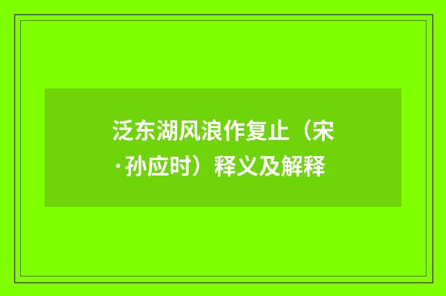 泛东湖风浪作复止（宋·孙应时）释义及解释