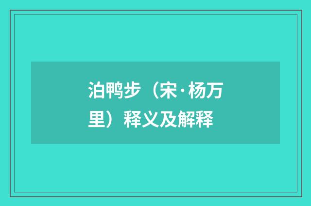 泊鸭步（宋·杨万里）释义及解释