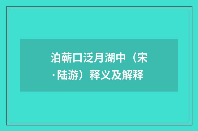 泊蕲口泛月湖中（宋·陆游）释义及解释