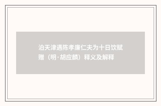泊天津遇陈孝廉仁夫为十日饮赋赠（明·胡应麟）释义及解释