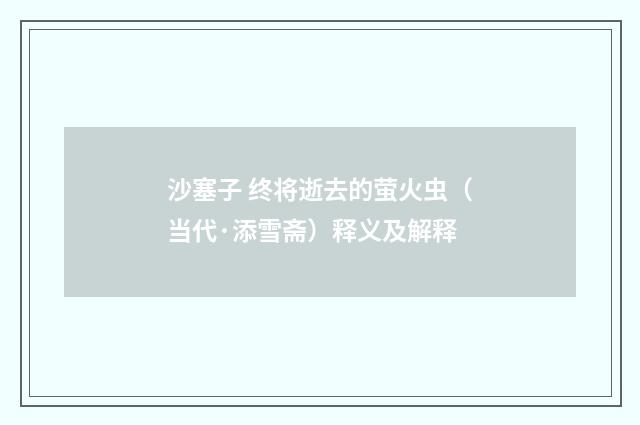 沙塞子 终将逝去的萤火虫（当代·添雪斋）释义及解释