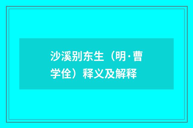 沙溪别东生（明·曹学佺）释义及解释