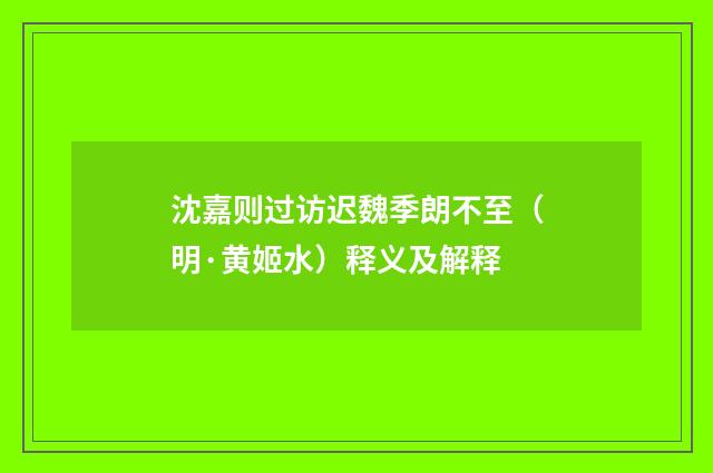 沈嘉则过访迟魏季朗不至（明·黄姬水）释义及解释
