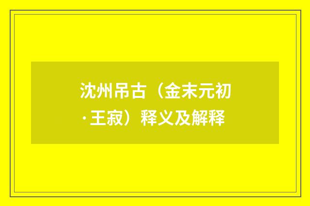 沈州吊古（金末元初·王寂）释义及解释