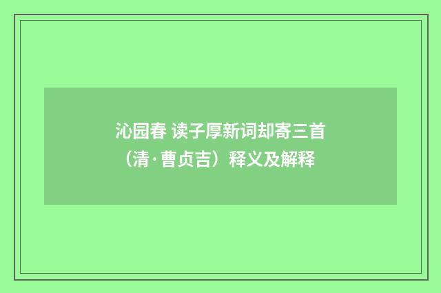 沁园春 读子厚新词却寄三首（清·曹贞吉）释义及解释