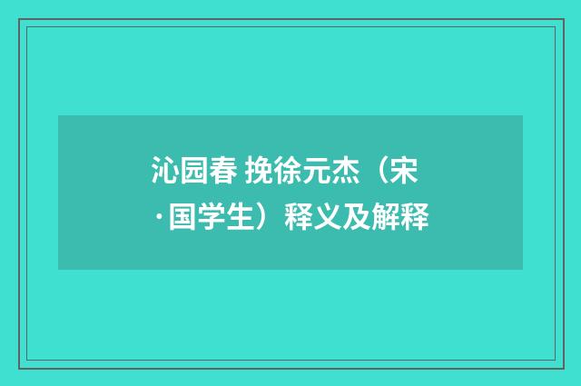 沁园春 挽徐元杰（宋·国学生）释义及解释
