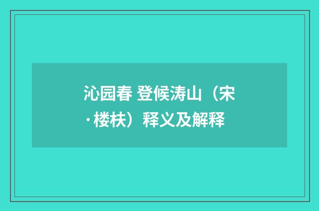 沁园春 登候涛山（宋·楼枎）释义及解释