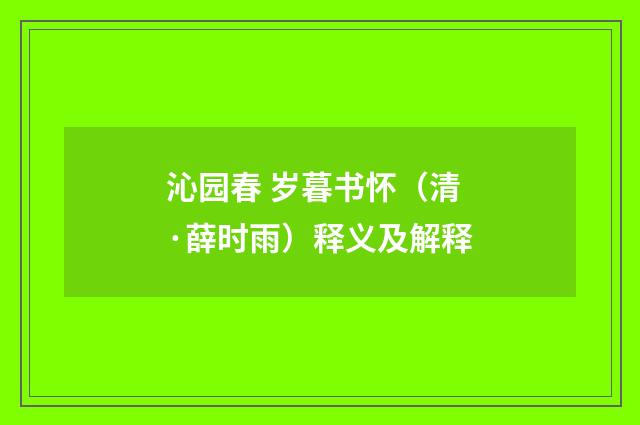 沁园春 岁暮书怀（清·薛时雨）释义及解释