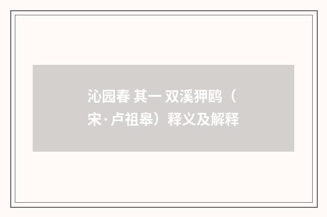沁园春 其一 双溪狎鸥（宋·卢祖皋）释义及解释