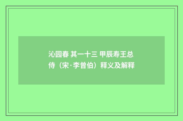 沁园春 其一十三 甲辰寿王总侍（宋·李曾伯）释义及解释