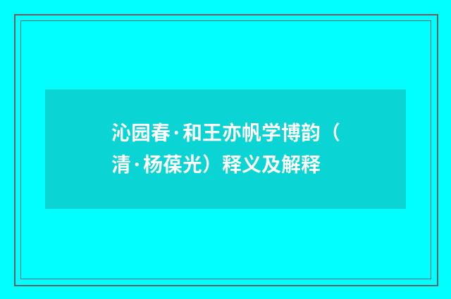 沁园春·和王亦帆学博韵（清·杨葆光）释义及解释