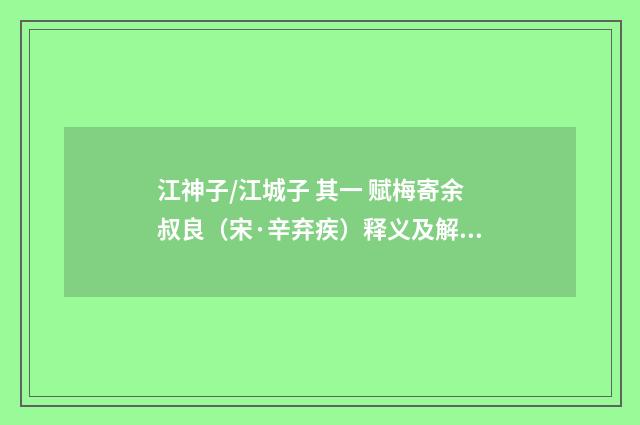 江神子/江城子 其一 赋梅寄余叔良（宋·辛弃疾）释义及解释