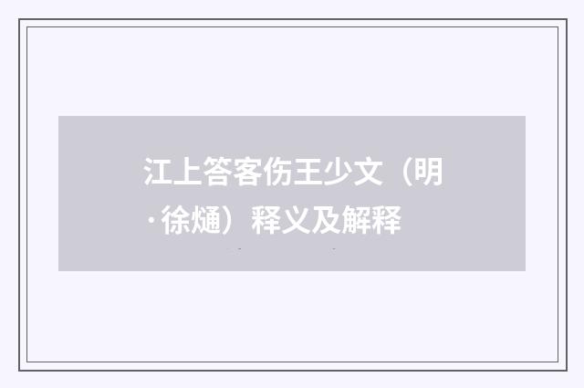 江上答客伤王少文（明·徐熥）释义及解释