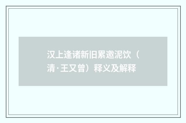 汉上逢诸新旧累邀泥饮（清·王又曾）释义及解释