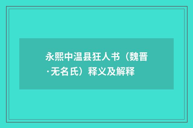 永熙中温县狂人书（魏晋·无名氏）释义及解释
