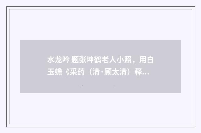 水龙吟 题张坤鹤老人小照，用白玉蟾《采药（清·顾太清）释义及解释