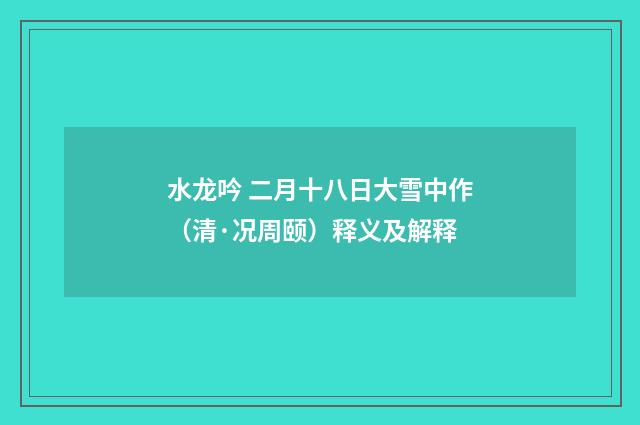 水龙吟 二月十八日大雪中作（清·况周颐）释义及解释