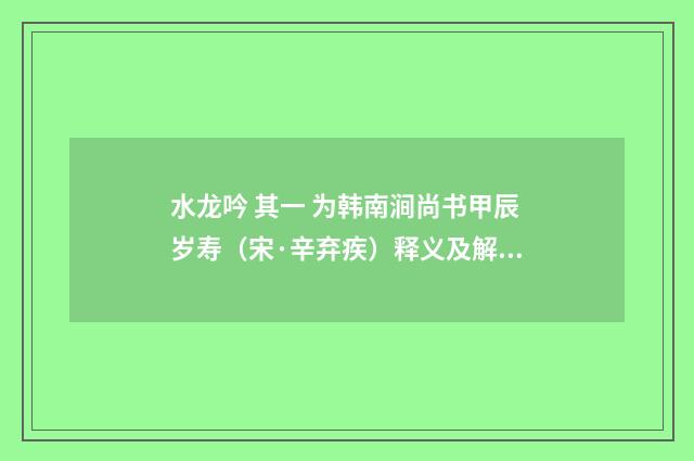水龙吟 其一 为韩南涧尚书甲辰岁寿（宋·辛弃疾）释义及解释