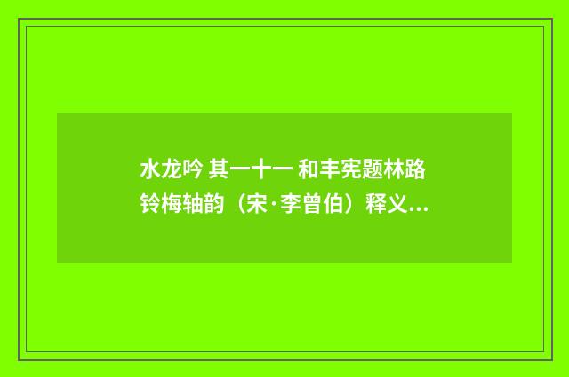 水龙吟 其一十一 和丰宪题林路铃梅轴韵（宋·李曾伯）释义及解释