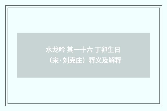 水龙吟 其一十六 丁卯生日（宋·刘克庄）释义及解释