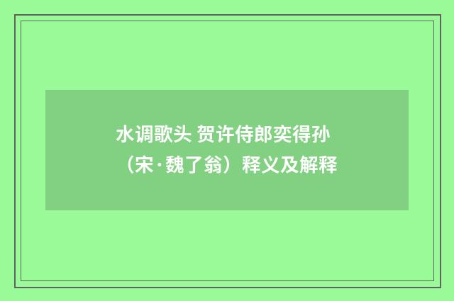 水调歌头 贺许侍郎奕得孙（宋·魏了翁）释义及解释