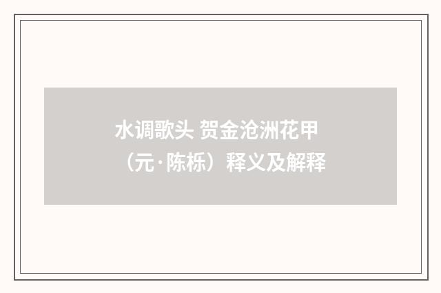 水调歌头 贺金沧洲花甲（元·陈栎）释义及解释