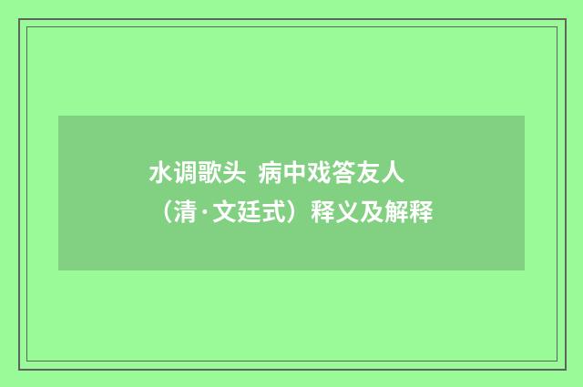水调歌头  病中戏答友人（清·文廷式）释义及解释