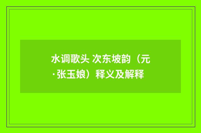 水调歌头 次东坡韵（元·张玉娘）释义及解释