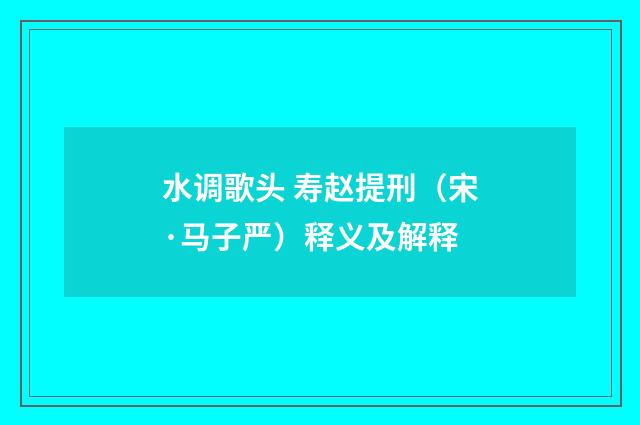 水调歌头 寿赵提刑（宋·马子严）释义及解释